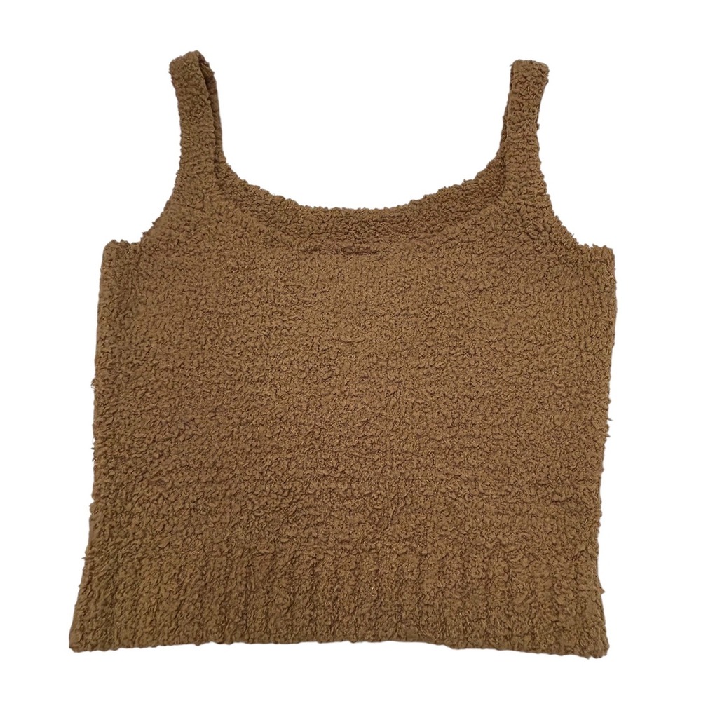 SKIMS Cozy Knit Tank Top Camel Brown Boucle Lounge Scoop Neck S/M